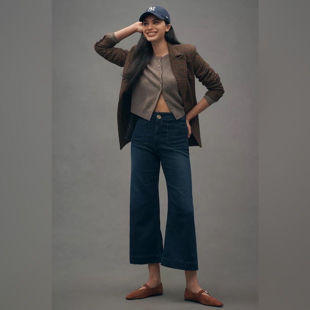 The Colette Cropped High-Rise Wide-Leg Jeans by Maeve Dark Wash 14.5” waist